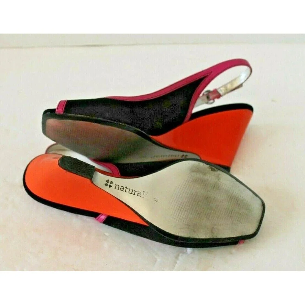 Naturalizer Speak Easy Slingbacks Sandals Black Pink Orange Shoes w/Box Sz 6 M